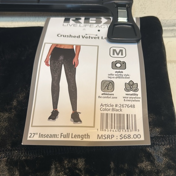 RBX Crushed Velvet Leggings Size Medium Black - Picture 4 of 7